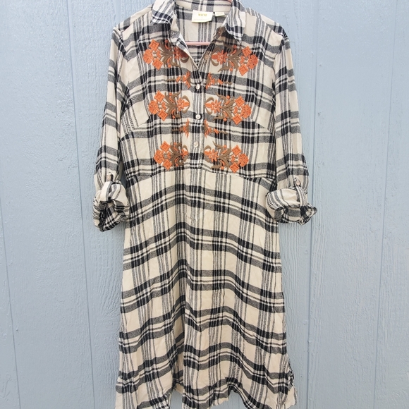 Anthropologie Dresses & Skirts - Anthropologie Meave Embroidered Plaid Shirtdress